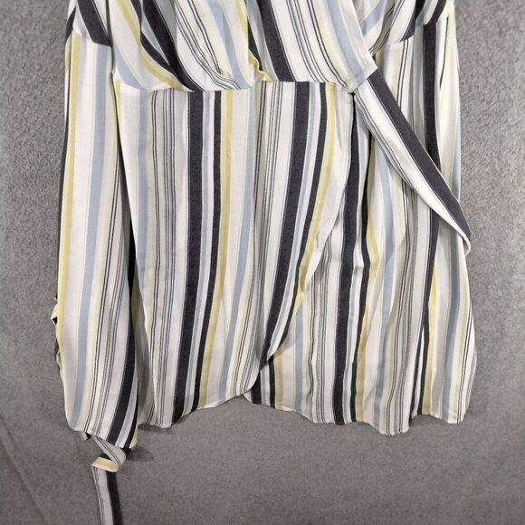 LOFT Plus Tank Dress Womens Size 16 Yellow Blue Striped Lined Belted V-Neck - Picture 3 of 14